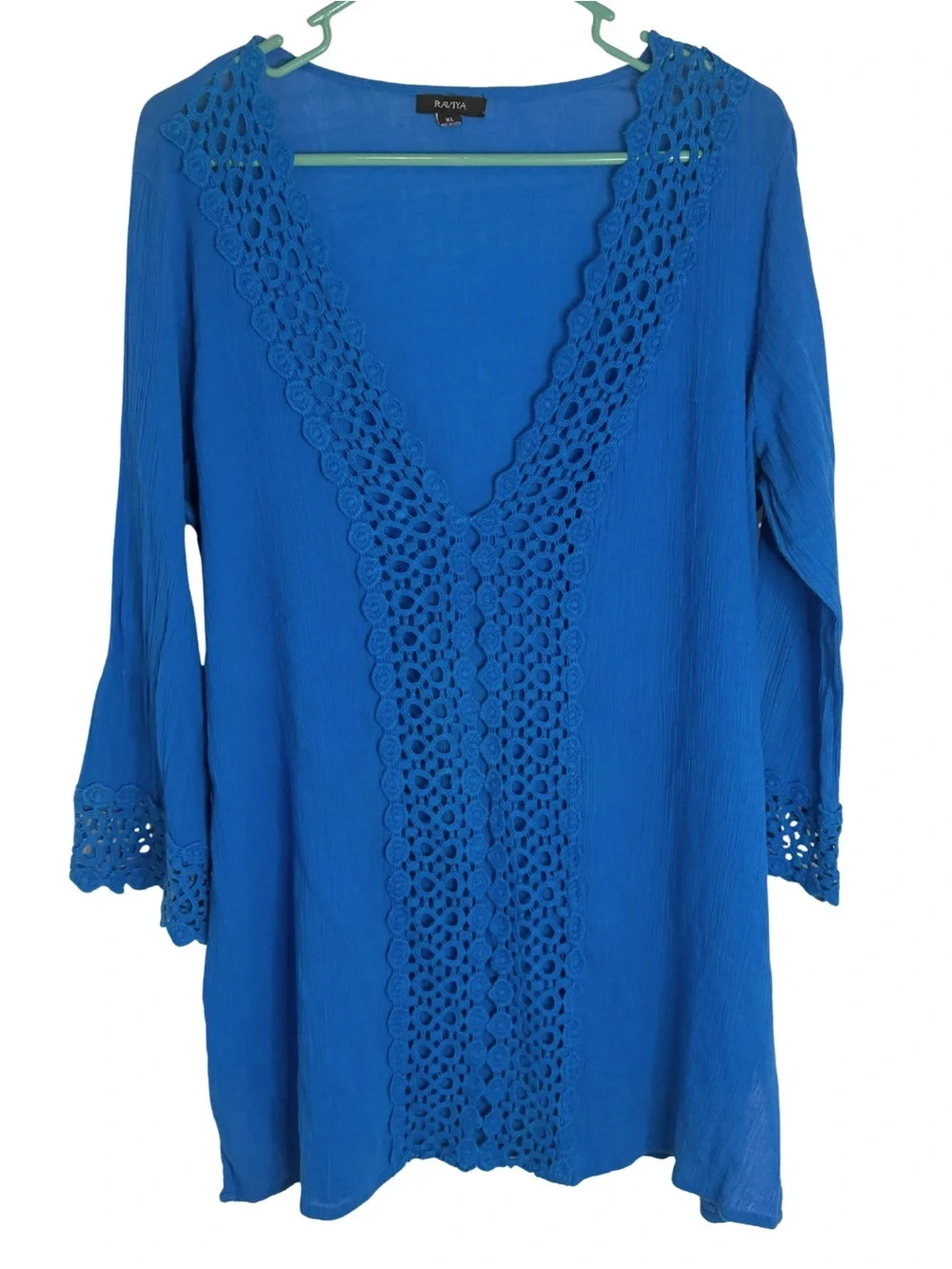 Raviya Royal Blue Crochet-Trim V-Neck Swim Coverup Tunic Size XL